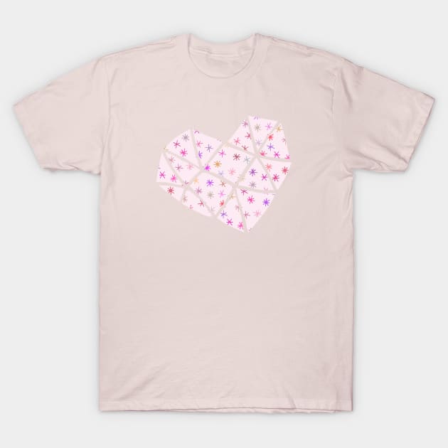 Valentine's romance: Heart with stars in pinks and purples T-Shirt by Ofeefee